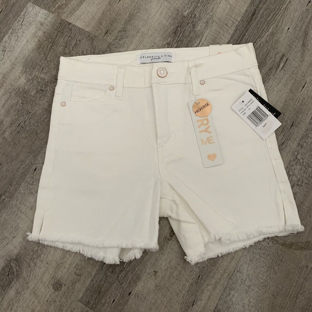 Celebrity Pink Shorts Girls Size 12 High Rise White Denim Raw Hem Stretch NEW
